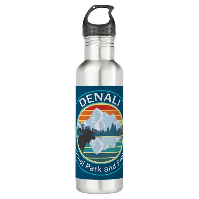 Denali National Park and Preserve Moose Stainless Steel Water Bottle (Front)