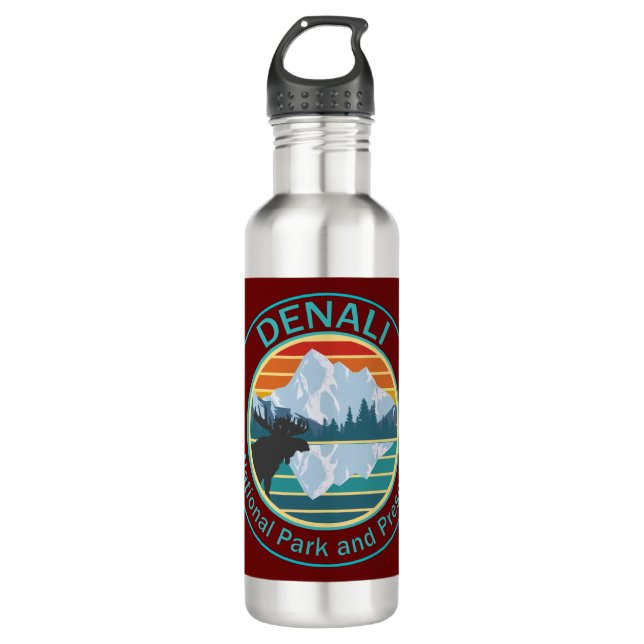 Denali National Park and Preserve Moose Stainless Steel Water Bottle (Front)