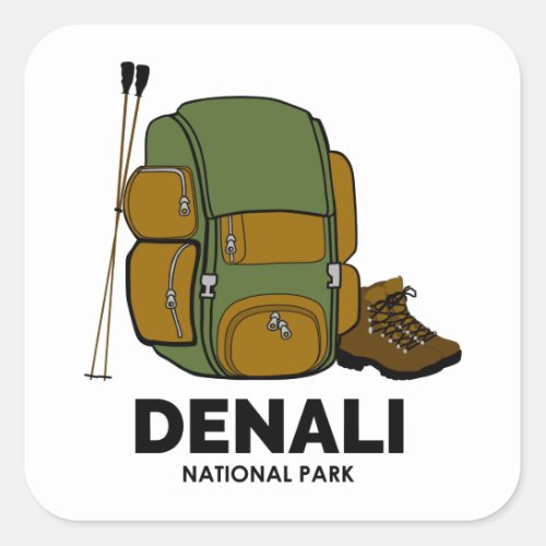 Denali National Park Backpack Square Sticker
