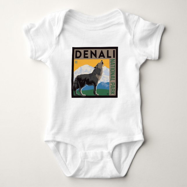 Denali National Park | Howling Wolf Baby Bodysuit (Front)