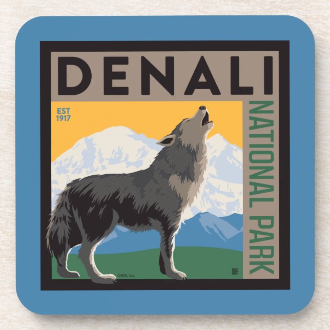 Denali National Park | Howling Wolf Beverage Coaster (Front)