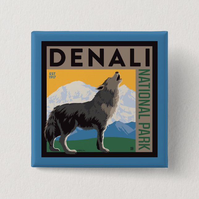 Denali National Park | Howling Wolf Button (Front)
