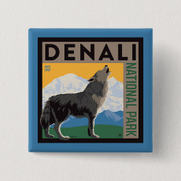 Denali National Park Howling Wolf Button
