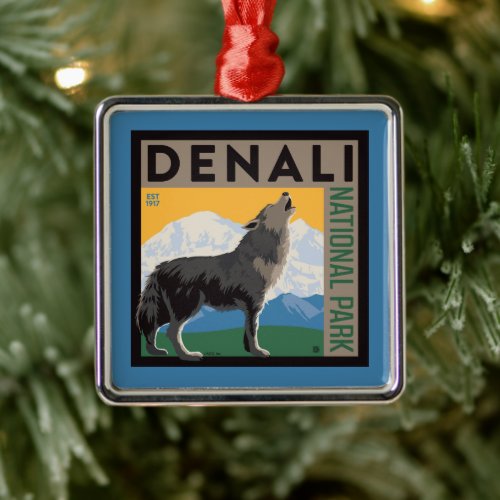 Denali National Park  Howling Wolf Metal Ornament