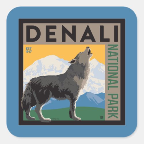 Denali National Park  Howling Wolf Square Sticker