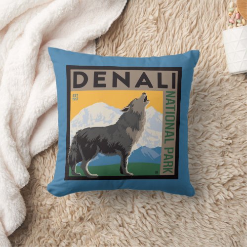 Denali National Park  Howling Wolf Throw Pillow