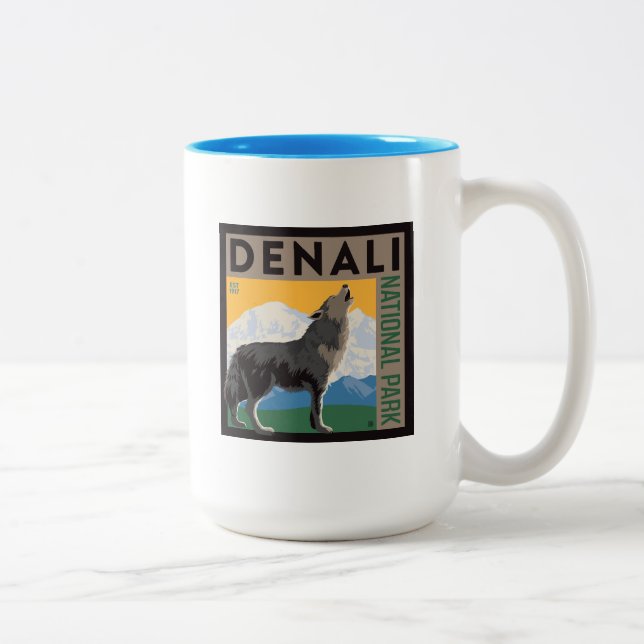 Denali National Park | Howling Wolf Two-Tone Coffee Mug (Right)