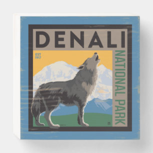 Denali National Park   Howling Wolf Wooden Box Sign