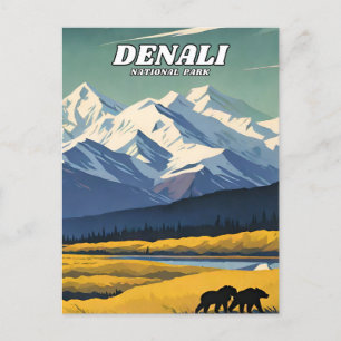 Denali National Park illustration retro Postcard