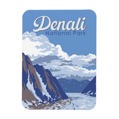 Denali National Park Illustration Travel Vintage Magnet