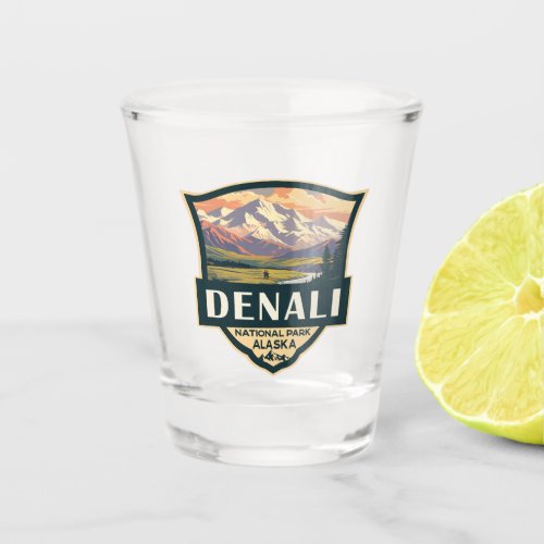 Denali National Park Illustration Travel Vintage Shot Glass