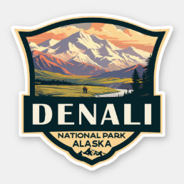 Denali National Park Illustration Travel Vintage Sticker