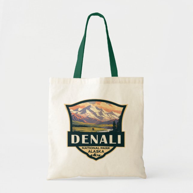 Denali National Park Illustration Travel Vintage Tote Bag (Front)