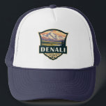 Denali National Park Illustration Travel Vintage Trucker Hat<br><div class="desc">Denali vector artwork design. The park has terrain of tundra,  spruce forest and glaciers,  the park is home to wildlife including grizzly bears,  wolves,  moose,  caribou and Dall sheep.</div>