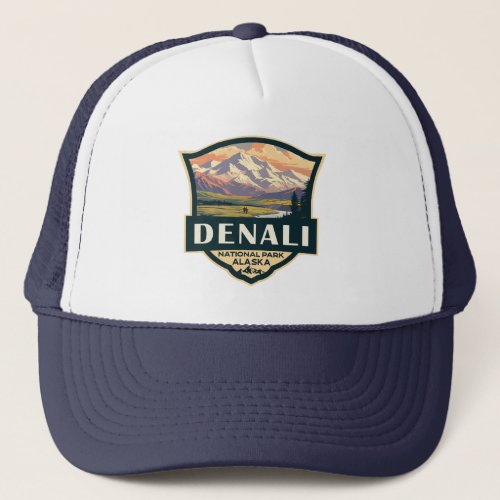 Denali National Park Illustration Travel Vintage Trucker Hat
