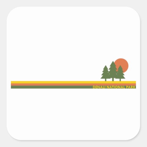 Denali National Park Pine Trees Sun Square Sticker