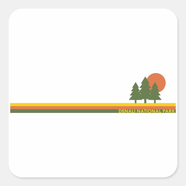 Denali National Park Pine Trees Sun Square Sticker (Front)