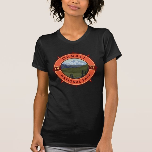 Denali National Park Retro Compass Emblem T-Shirt (Front)