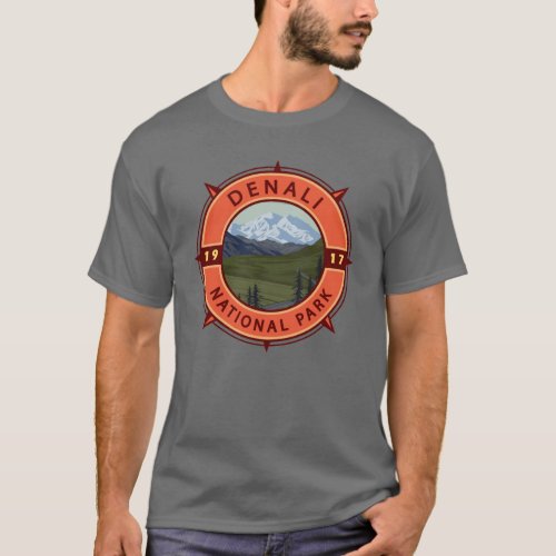 Denali National Park Retro Compass Emblem T_Shirt