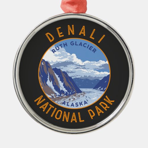 Denali National Park Retro Distressed Circle Metal Ornament