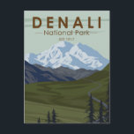 Denali National Park Road to Denali Postcard<br><div class="desc">Denali vector artwork design. The park has terrain of tundra,  spruce forest and glaciers,  the park is home to wildlife including grizzly bears,  wolves,  moose,  caribou and Dall sheep.</div>