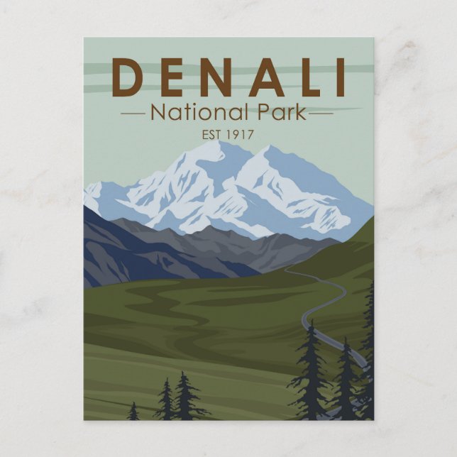 Denali National Park Road to Denali Postcard (Front)