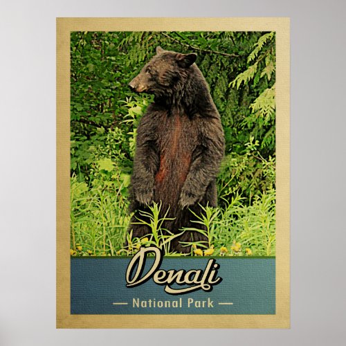 Denali National Park Vintage Bear Poster