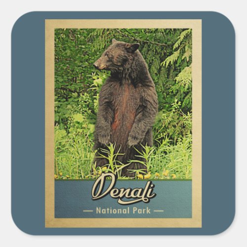 Denali National Park Vintage Bear Square Sticker