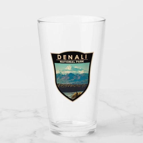 Denali National Park Watercolor Badge Glass