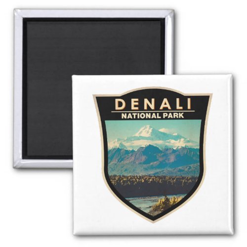 Denali National Park Watercolor Badge  Magnet
