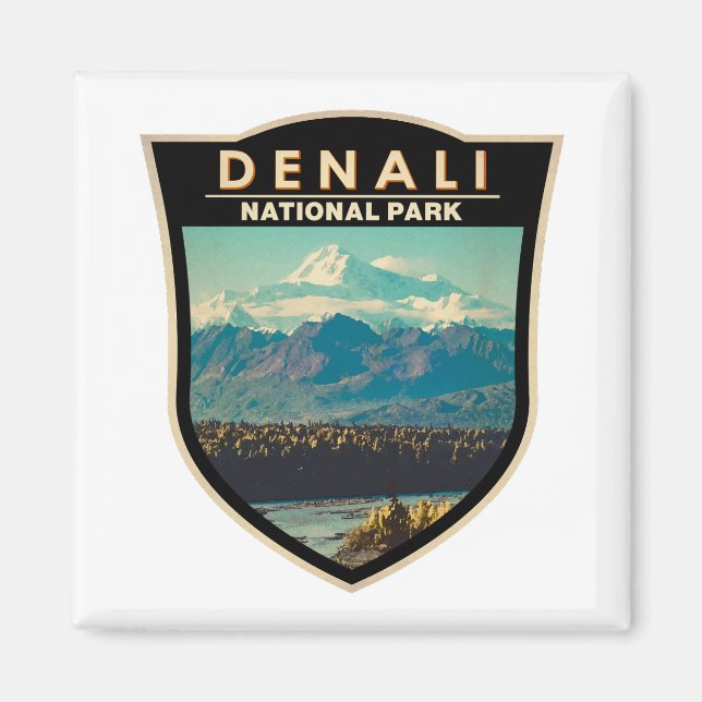 Denali National Park Watercolor Badge  Magnet (Front)