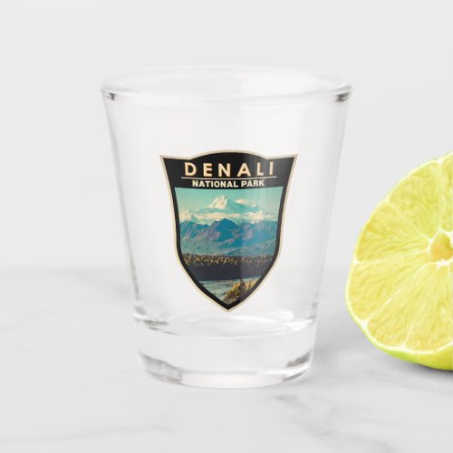 Denali National Park Watercolor Badge Shot Glass