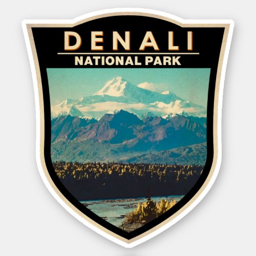 Denali National Park Watercolor Badge Sticker