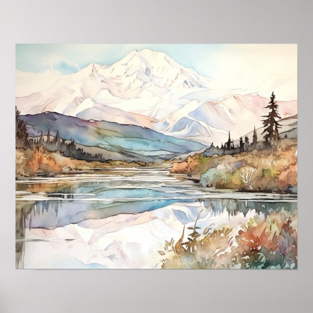 Denali National Park Watercolor Poster (Front)