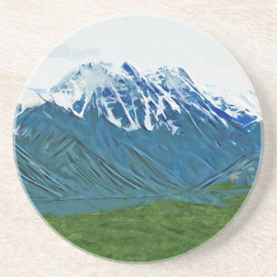 Denali With Rivers Alaska Abstract Impressionism Drink Coaster