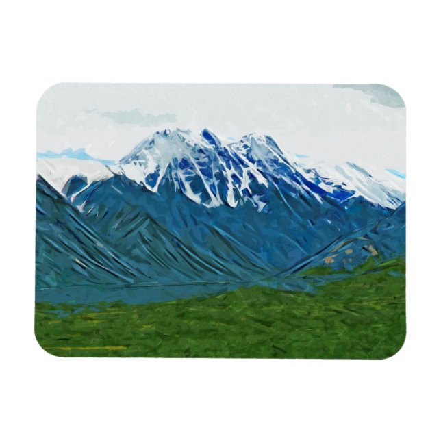 Denali With Rivers Alaska Abstract Impressionism Magnet (Horizontal)