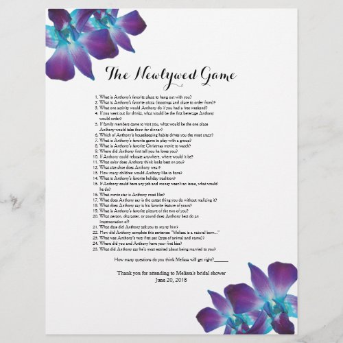 Dendrobium Orchid Newlywed Bridal Shower Game