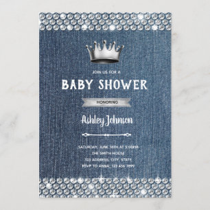 Denim and diamond baby shower theme invitation