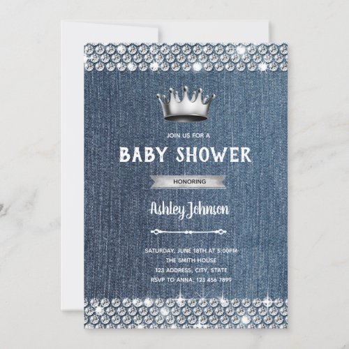 Denim and diamond baby shower theme invitation