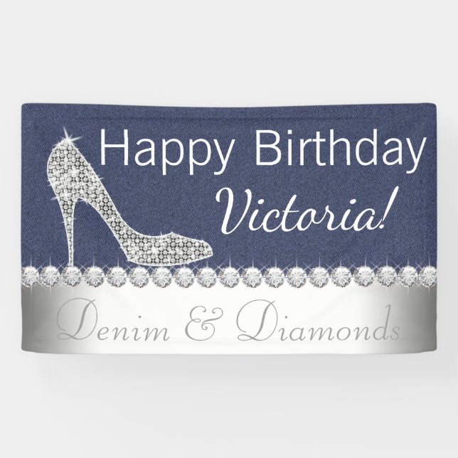 Denim and Diamond Birthday Party Banner (Horizontal)
