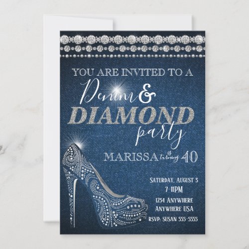 Denim and Diamond Birthday Party elegant heels Invitation
