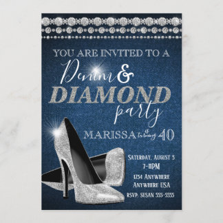 Denim and Diamond Birthday Party, elegant, heels Invitation