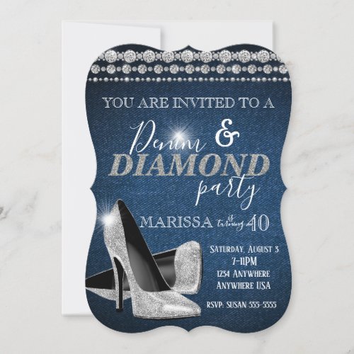 Denim and Diamond Birthday Party elegant heels Invitation
