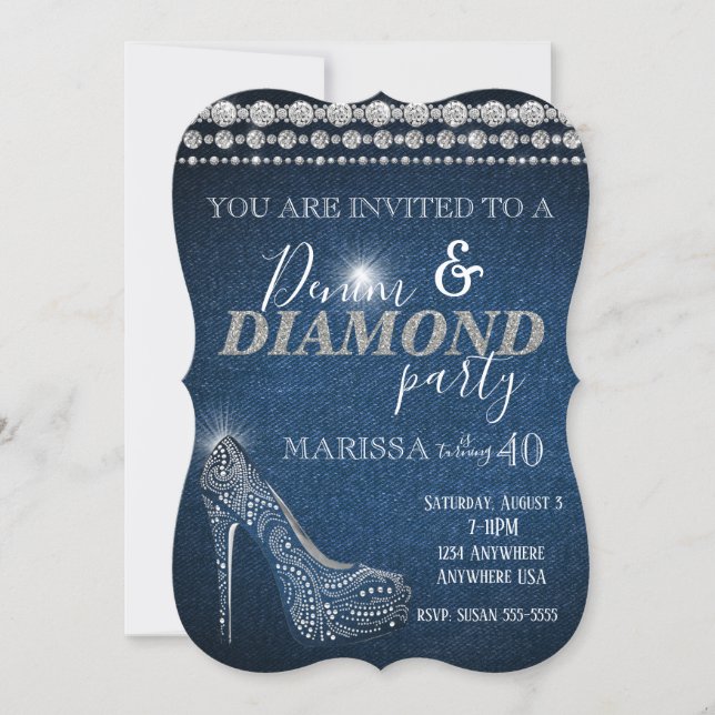 Denim and Diamond Birthday Party, elegant, heels Invitation (Front)