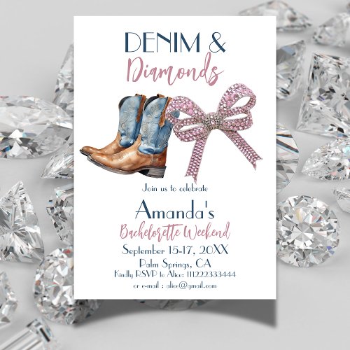 Denim and Diamond Disco Party Bachelorette Weekend Invitation