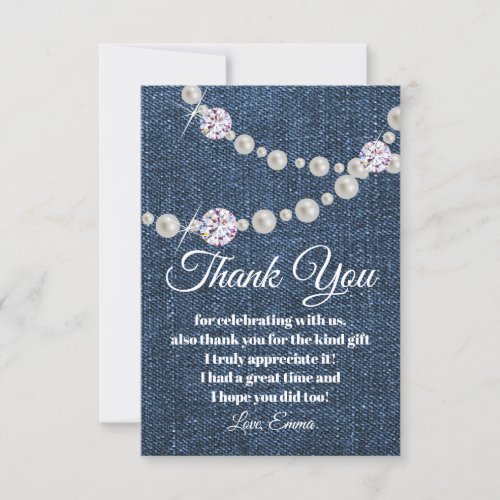 denim and diamond pearl thank you card