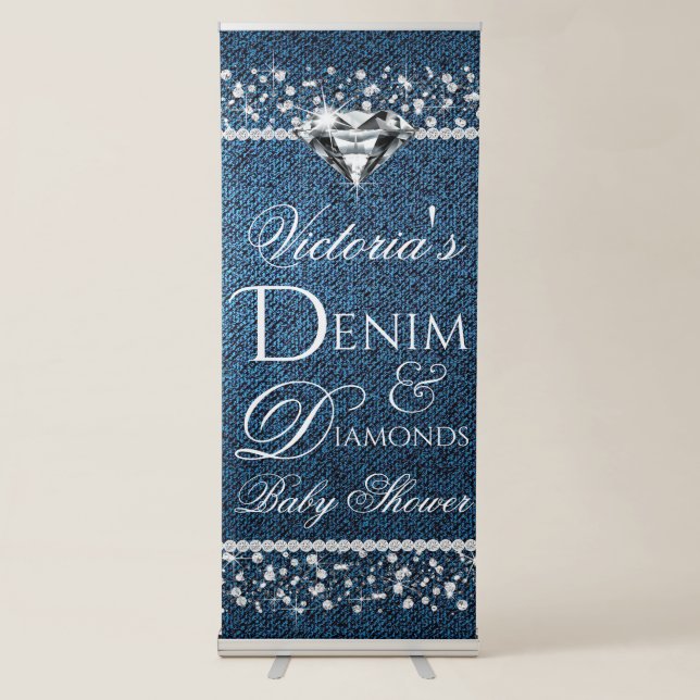 Denim and Diamond Retractable Baby Shower Banner (Front)