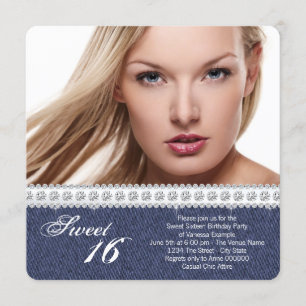 Denim and Diamond Sweet Sixteen Party Invitation