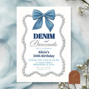 Denim and Diamonds Adult Birthday Invitation