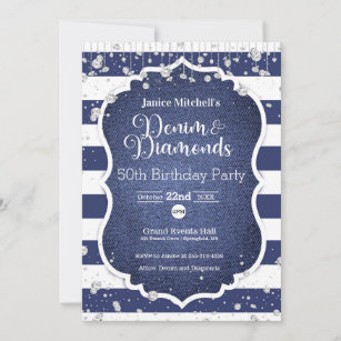 Denim And Diamonds 50th Birthday Invitations & Invitation